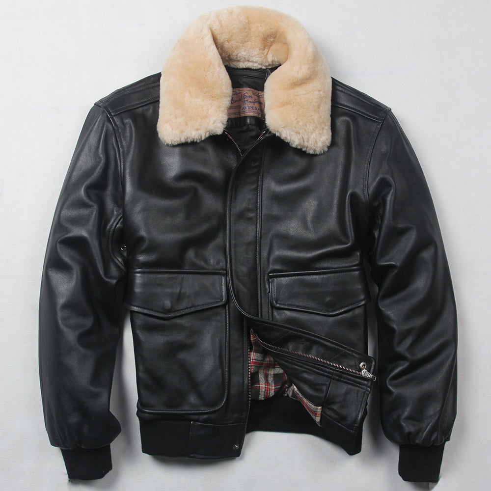 Avirex fly air force flight jacket fur collar genuine leather jacket men
