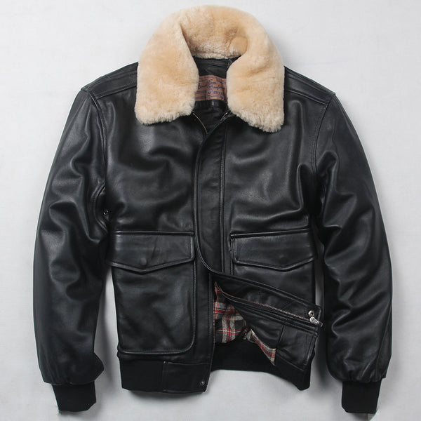 Avirex fly air force flight jacket fur collar genuine leather jacket men