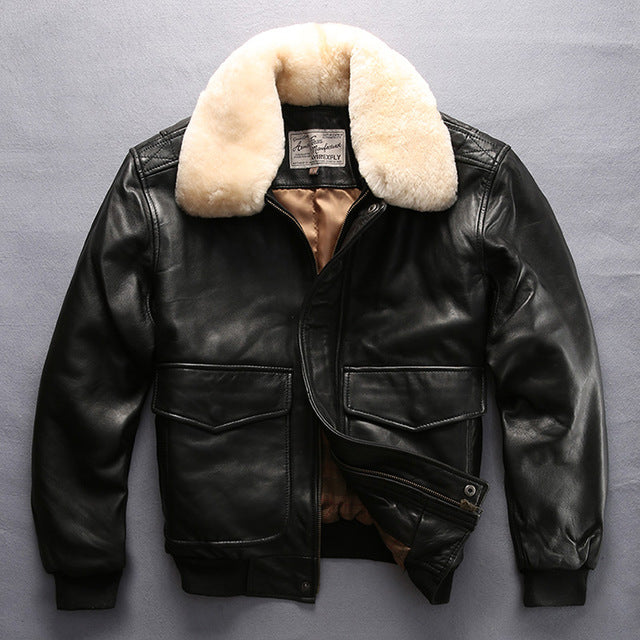 Avirex fly air force flight jacket fur collar genuine leather jacket men