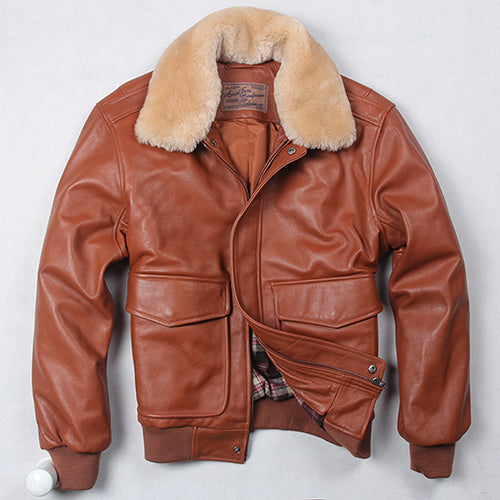 Avirex fly air force flight jacket fur collar genuine leather jacket men
