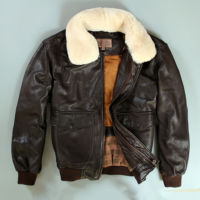 Avirex fly air force flight jacket fur collar genuine leather jacket men